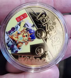 Pokemon Pikachu Gold Colored Metal Coins Pikachu Cosplay With Cases!!! 6 Coins! - Image 4