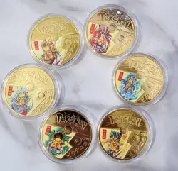 Pokemon Pikachu Gold Colored Metal Coins Pikachu Cosplay With Cases!!! 6 Coins! - Image 1