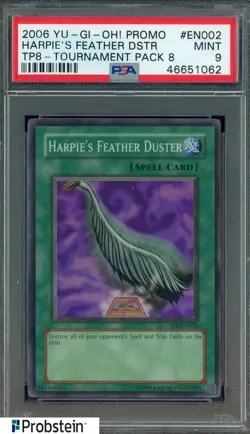 2006 Yu-Gi-Oh! Promo EN002 Harpie's feather Duster Tournament Pack 8 PSA 9 - Image 1