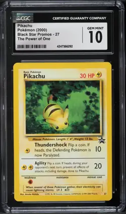 CGC 10 Pikachu 27 Black Star Promo The Power of One 2000 Pokemon Card - Image 1