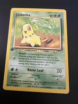 Chikorita 54/111 Neo Genesis 1st Edition 2000 Pokemon Card Common NM - Image 1