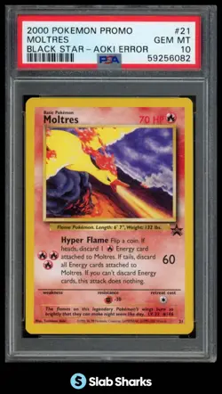 2000 POKEMON BLACK STAR PROMOS #21 MOLTRES AOKI ERROR PSA 10 - Image 1
