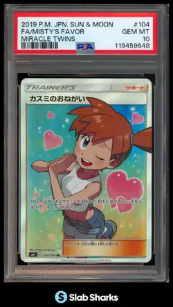 2019 POKEMON SM MIRACLE TWINS JAPANESE #104/094 MISTY'S FAVOR FULL ART PSA 10 - Image 1