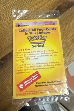 Pokemon WB First Movie Mewtwo Card Black Star Promo 1999 Sealed - Image 3
