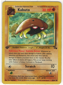 Kabuto 1st Edition 50/62 Fossil Set Pokemon Card - WOTC 1999 - LP - Image 1