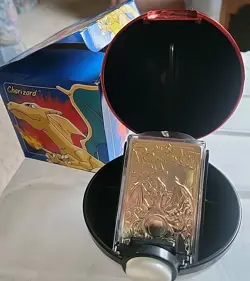 Vtg 23K Gold Plated CHARIZARD Trading Card 1999 Burger King Pokemon Ball In Box - Image 1