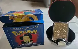 Vtg 23K Gold Plated CHARIZARD Trading Card 1999 Burger King Pokemon Ball In Box - Image 3