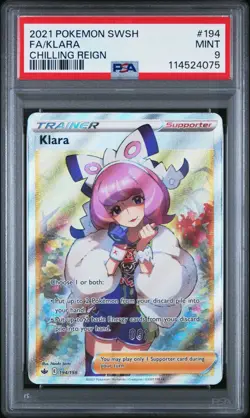 PSA 9 KLARA 194 CHILLING REIGN SWORD & SHIELD FULL ART TRAINER POKEMON - Image 1