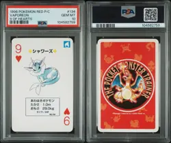 PSA 10 1996 POKEMON RED VERSION PLAYING CARDS 134 VAPOREON 9 OF HEARTS - Image 3