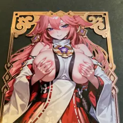 Goddess Story Gold METAL Card - Serial Number #/200! Anime Girl Bikini Yae Miko - Image 3