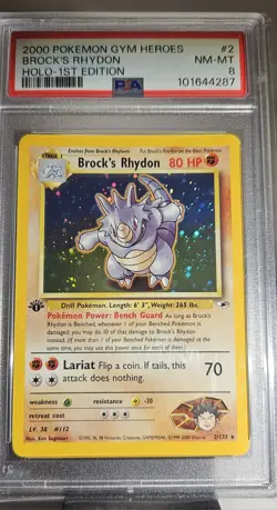 2000 Pokemon GYM HEROES BROCK'S RHYDON HOLO 1ST EDITION # 2 GRADED PSA- 8 SWIRLE - Image 1