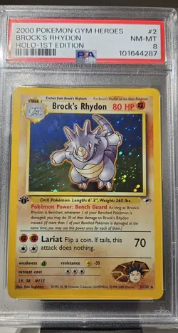 2000 Pokemon GYM HEROES BROCK'S RHYDON HOLO 1ST EDITION # 2 GRADED PSA- 8 SWIRLE - Image 2