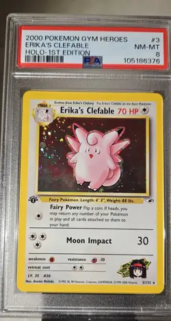 2000 Pokemon GYM HEROES ERIKA'S CLEFABLE HOLO # 3 1ST EDITION GRADED PSA- 8 - Image 1