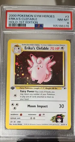 2000 Pokemon GYM HEROES ERIKA'S CLEFABLE HOLO # 3 1ST EDITION GRADED PSA- 8 - Image 2