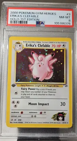 2000 Pokemon GYM HEROES ERIKA'S CLEFABLE HOLO # 3 1ST EDITION GRADED PSA- 8 - Image 3