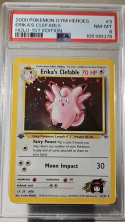 2000 Pokemon GYM HEROES ERIKA'S CLEFABLE HOLO # 3 1ST EDITION GRADED PSA- 8 - Image 4