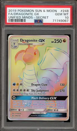 Pokemon Dragonite GX Unified Minds Secret Rare Full Art #248 PSA 10 Gem Mint - Image 1