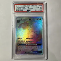Pokemon Dragonite GX Unified Minds 248/236 Holo Secret Rare PSA 10 Gem Mint - Image 1