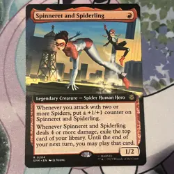 x1 Spinneret and Spiderling - Foil - Extended Art R MTG Marvel's Spider-Man M/NM - Image 1