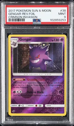 2017 POKEMON SUN & MOON CRIMSON INVASION #38 GENGAR-REVERSE FOIL PSA 9 - Image 1