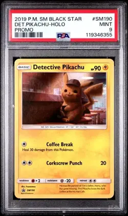 2019 POKEMON SM BLACK STAR PROMO #SM190 DETECTIVE PIKACHU-HOLO PSA 9 - Image 1