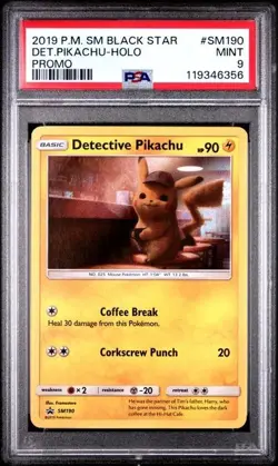 2019 POKEMON SM BLACK STAR PROMO #SM190 DETECTIVE PIKACHU-HOLO PSA 9 - Image 1