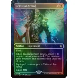 FOIL CELESTIAL ARMOR (BORDERLESS) (MANA FOIL) Foundations FDN Magic MTG CARD - Image 1