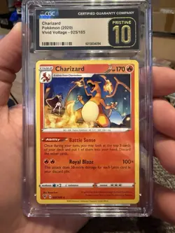 CGC Graded 10 Pristine Charizard 025/185 Vivid Voltage Rare Pokemon NON HOLO - Image 1