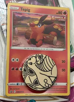 POKEMON TCG SWORD & SHIELD FUSION STRIKE PACK, TEPIG PROMO CARD, COIN - Image 2