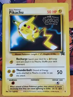 PIKACHU #4 "POKEMON BLACK STAR PROMO CARD " C1999 WOTC - WB "The First Movie" - Image 1