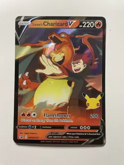 Pokemon TCG Lance's Charizard v SWSH133 Celebrations Black Star Promo Holo Card - Image 1