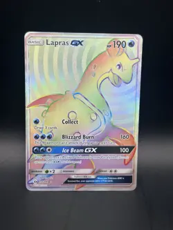 Pokemon TCG Lapras GX 151/149 Sun & Moon Base Set Rainbow Secret Rare Card - Image 1