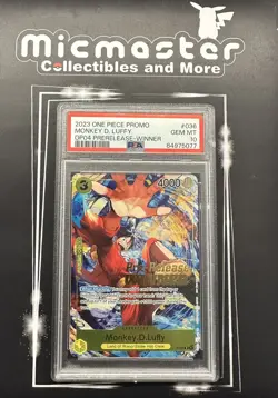 Monkey.D.Luffy P-036 Winner Promo Pre-Release One Piece Card OP 04 PSA 10 - Image 1