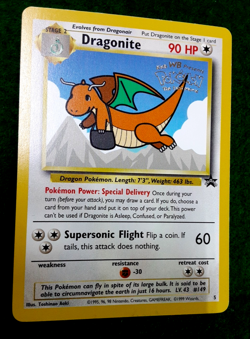 1999 POKEMON TCG DRAGONITE #5 WOTC Black Star 1st Movie PROMO WOC STAMPED - Image 2