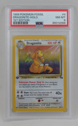 1999 Pokemon Fossil DRAGONITE HOLO 1st Edition 4/62 PSA 8 NM-MT - Image 1