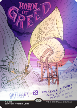 Rainbow Foil Horn of Greed Borderless MTG Secret Lair Rare Artifact Magic Card - Image 1