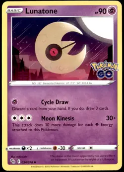 Lunatone 034/078 Pokemon GO TCG Pokemon Card Free Shipping! - Image 1