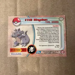 Pokemon Topps Card - Rhydon #112 Non Holo TV Animation Edition Blue Label - Image 2