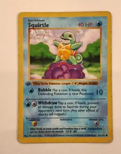 Pokemon Cards: Base Set 1st Edition Common: Squirtle 63/102 - Image 1