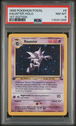 1999 Pokemon Fossil Haunter Holo 6/62 1st Edition PSA 8 - Image 1