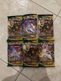 Lot of (6) Pokemon TCG Sword And Shield Evolving Skies Sealed Booster Packs - Image 1