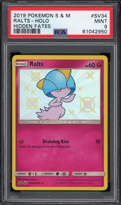 2019 Pokemon Sun & Moon Hidden Fates Shiny Vault Ralts Holo SV34 PSA 9 MINT - Image 1