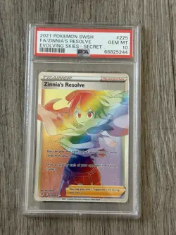 2021 PSA 10 FA Zinnia's Resolve Rainbow Secret Rare Pokemon TCG Evolving Skies - Image 1