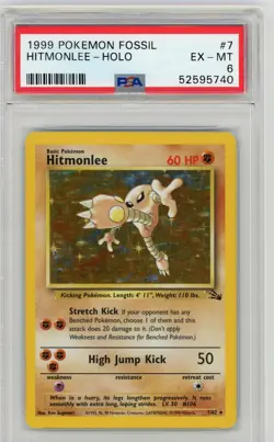 Graded PSA 6 EX-MT - Hitmonlee Holo Unlimited 7/62 - 1999 Pokemon Fossil TCG - Image 1