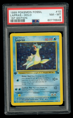 1999 Pokemon Fossil #10 Lapras Holo 1st Edition PSA 8 - Image 1