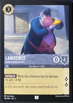 Lawrence - Jealous Manservant 186/204 Rise of the Floodborn Regular Lorcana Card - Image 1