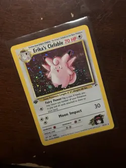 Pokemon TCG Gym Heroes Erika's Clefable Holo Card 3/132 1st Edition Holo Swirl - Image 1