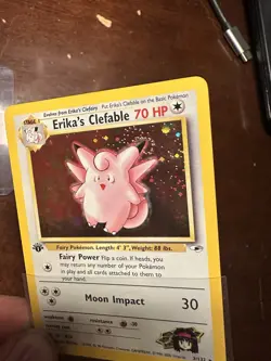 Pokemon TCG Gym Heroes Erika's Clefable Holo Card 3/132 1st Edition Holo Swirl - Image 3