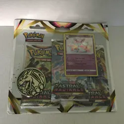 New Pokemon Holo Sylveon Astral Radiance 3 Pk Blister Pack + Coin - Image 1