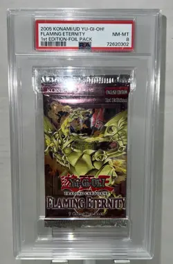 PSA 8 2005 YuGiOh booster Foil pack Flaming Eternity 1st Edition - Image 1